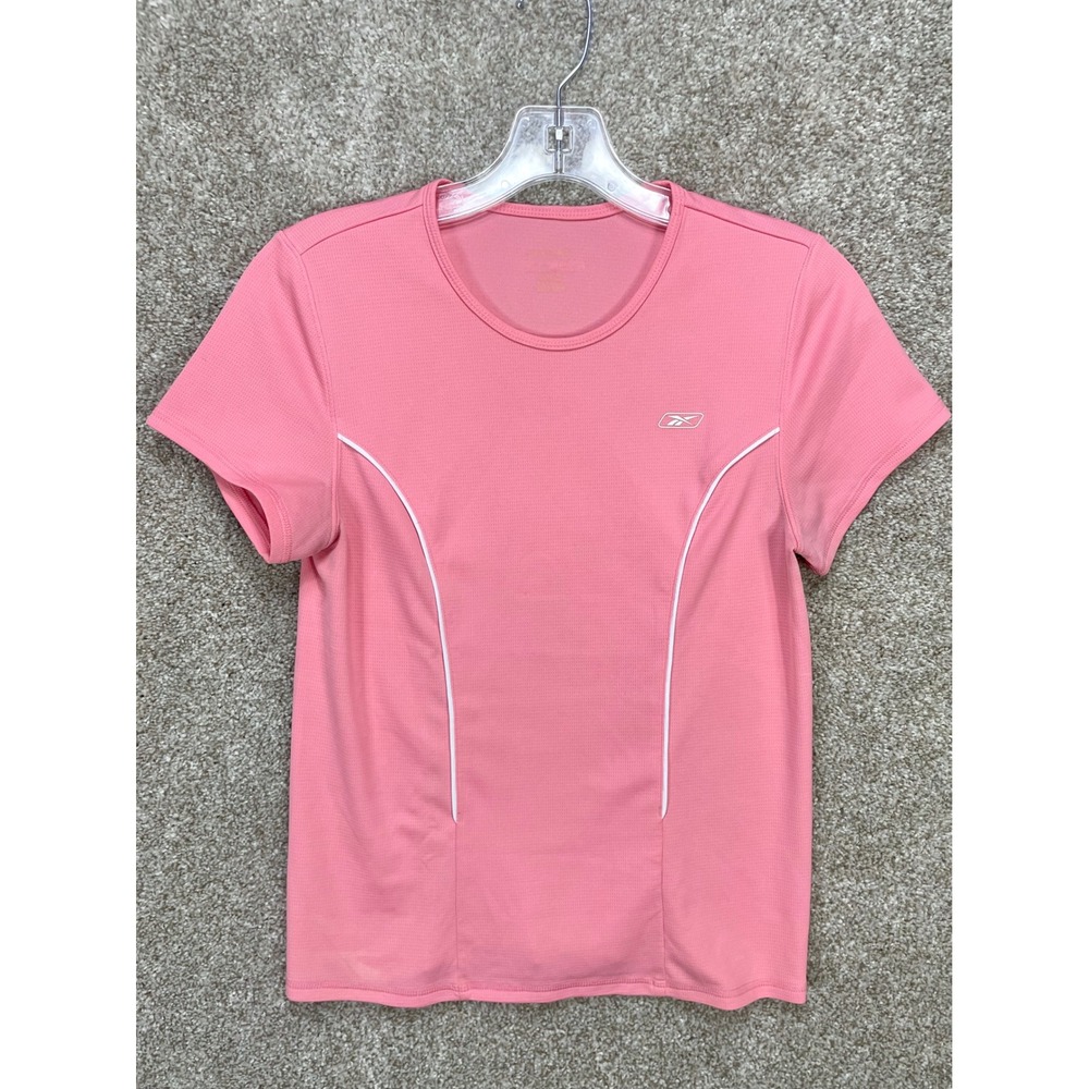 Reebok Short Sleeve Activewear T-Shirt Women Medium Pink Contrast Piping Tee